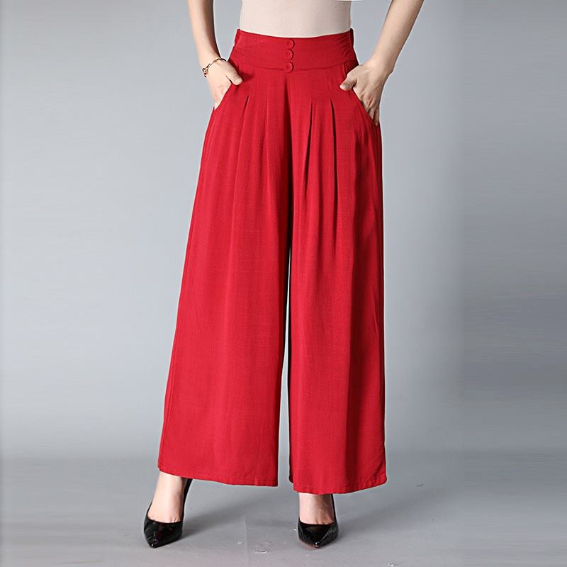 

Women New Summer Wide Leg Pants Casual Loose High Elastic Waist Harem Pants Loose Chiffon Elastic Soft Long Trousers XXL, Black