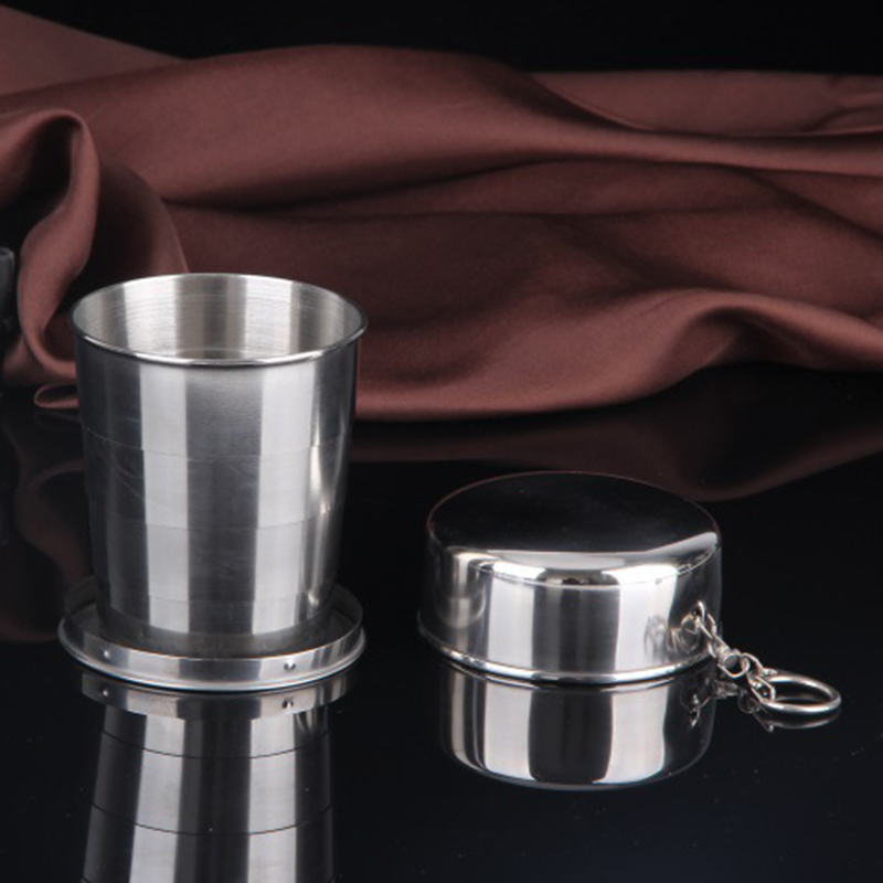 

New 1 Set Stainless Steel Collapsible Cup with Protective Cap Portable for Outdoor Travel Camping Drop Shipping, Silver