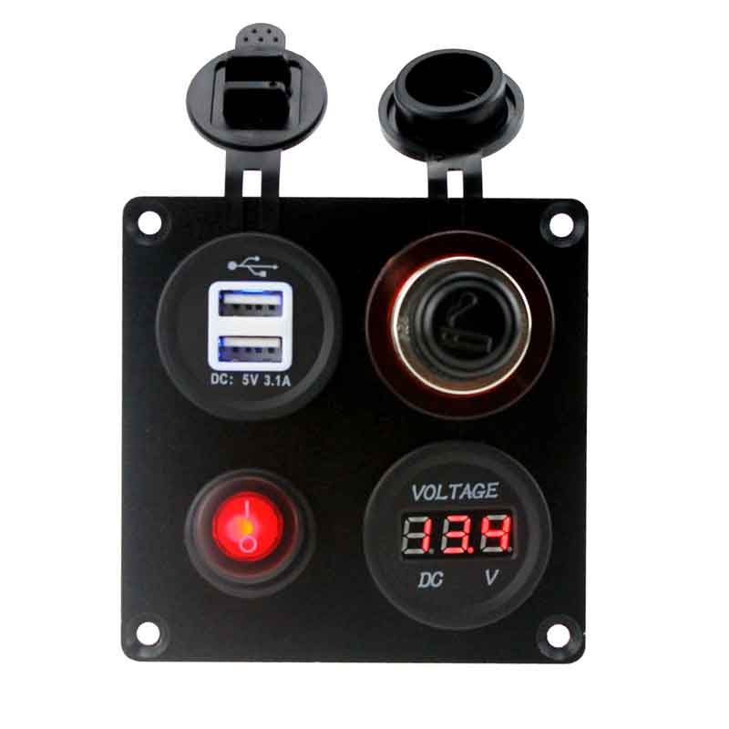 Car Boat Yacht Cigarret Lighter Dual USB Charger Socket LED Voltmeter 12V 24V ON-OFF Switch Panel-image-458338266