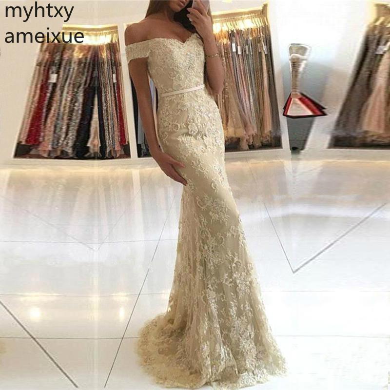 

2019 New Sexy Sweetheart Sweep Creamy-white Evening Dress Train Trumpet Sleeveless Floor-length Lace Empire Shoulder Plus Size, Black