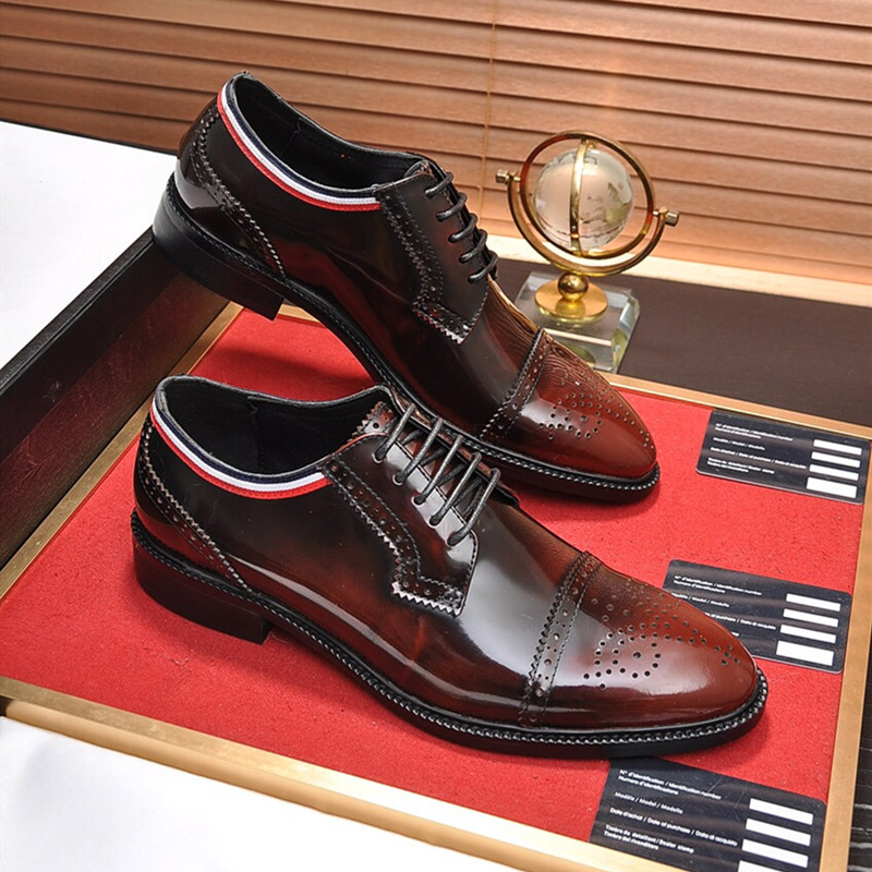 

2020 High quality Formal Dress Shoes For Gentle brands Men Genuine Leather Shoes Pointed Toe Mens designer Business Oxfords Casual shoes, Burgundy