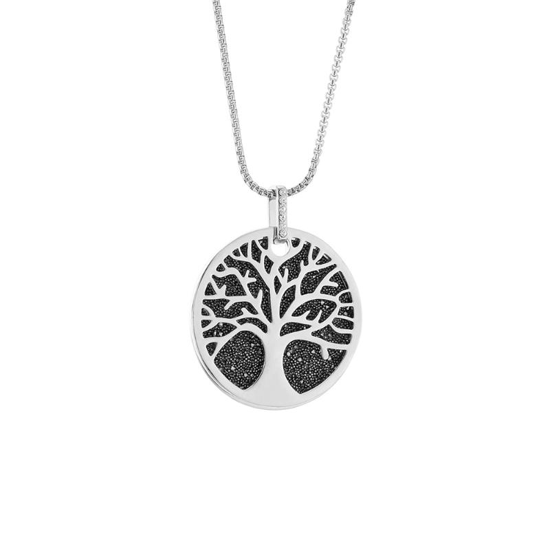

Black Rhinestone Tree of Life Pendant Necklace Vintage Alloy Plant Big Silvery Long Necklaces for Women Trendy Jewelry 2020 New