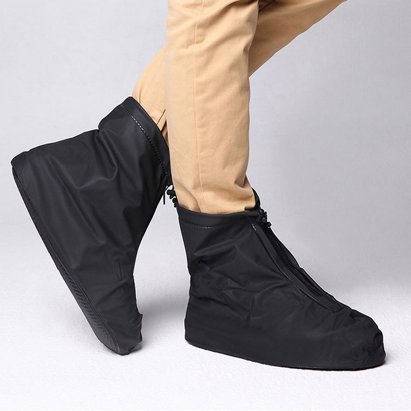 

Hot Sale-oof Shoes Cover Reusable Zippered Rainproof Shoes Covers High Elastic Fabric Thicken Sole Slip-resistant Free Shipping, Black