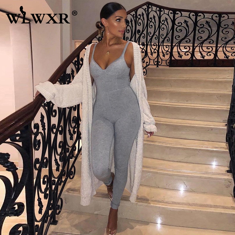 

WLWXR Spaghetti Strap Sexy Club Bodycon Summer Rompers Womens Jumpsuit Female Backless Sleeveless Long Ladies Jumpsuit Women, Black
