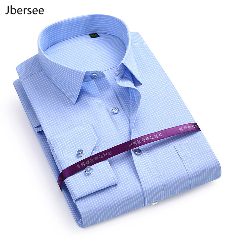 

Jbersee Fashions New Mens Shirts Cotton Long Sleeve Casual Slim Fit Man Striped Business Fall Shirt Streetwear Blouse Tops 5XL, Blue