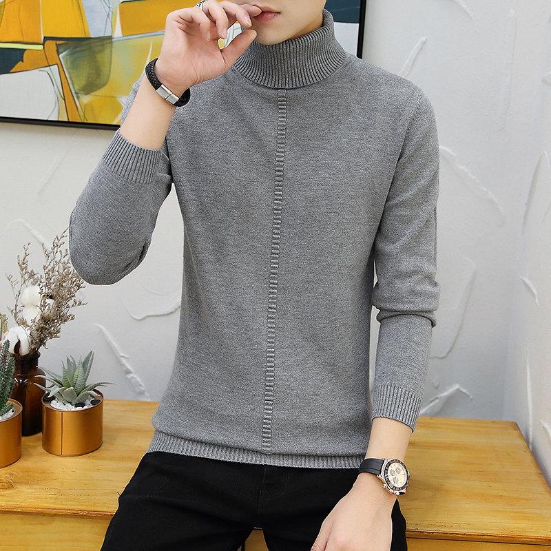 

HAYBLST Brand Men Sweater 2019 Autumn Winter Fashion Casual Tops Korean Solid Plus Size 3XL Men High Collar Long Sleeve Clothing, Black