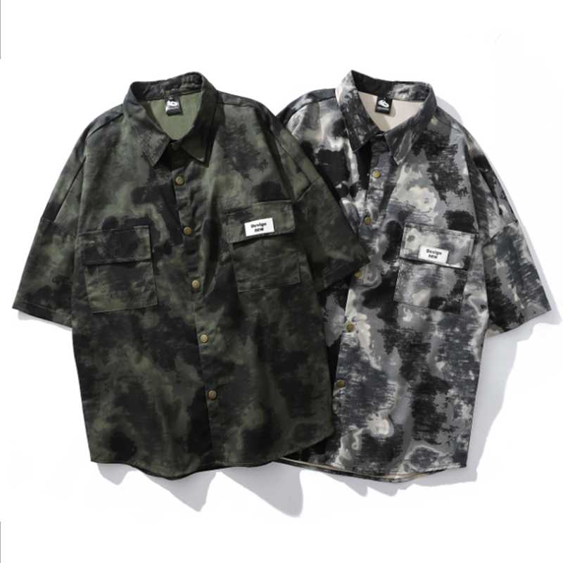 

Men Top Short Sleeve Shirt Hawaiian Shirt Camouflage Oil Painting Fashion High Street Beach Men Black, White