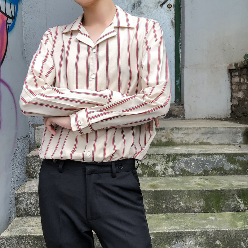 

2020 Spring And Autumn New Youth Popular Striped Cotton And Linen Single-breasted Long-sleeved Shirt Fashion Casual Shirt -2XL, Beige