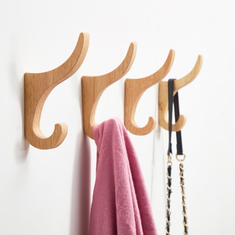 

2/4pcs Key Holder Hat Scarf Handbag Storage Hanger Natural Wood Clothes Hanger Wall Mounted Coat Hook Decorative Bathroom Rack