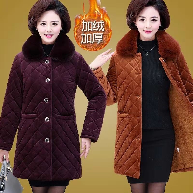 

Middle Old Women Clothing Winter Warm Coat Jacket Women's Mid-Long Basic Cotton Overcoat Large Size 5XL Parkas Outerwear, Caramel colour