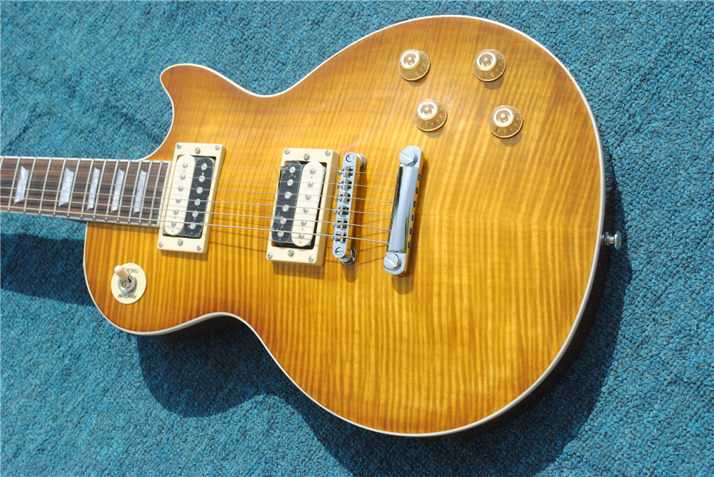 Free Shipping High Quality Custom Tiger Flame Maple Top Standard Light Brown Chinese Music Instruments Electric Guitar