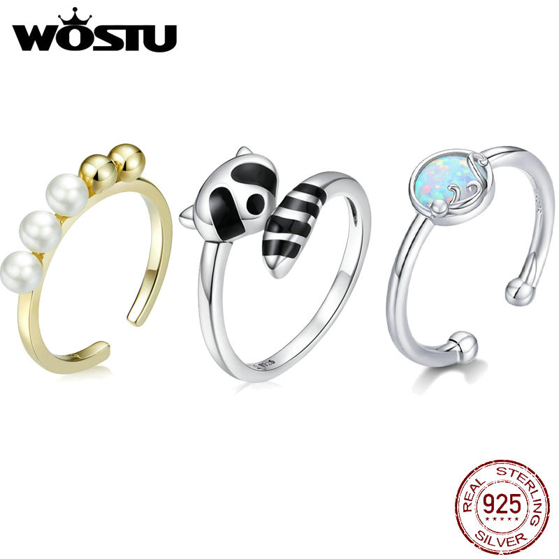 

Cluster Rings WOSTU 925 Sterling Silver Unique Design Pearl Ring For Women Jewelry Beautiful Finger Open Party Birthday Gift
