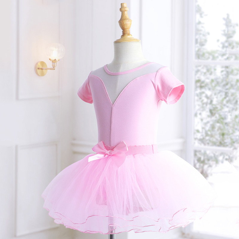 

Ballet Leotards For Girls Gymnastics Leotard Kids Dance Leotard Short Sleeve Mesh Splice Cotton Dance Wear For Children, Green leotard