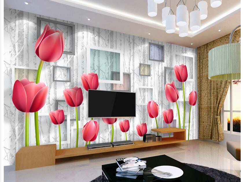 

custom photo 3d wallpaper Romantic tulip flowers background living room home decor 3d wall murals wallpaper for walls 3 d, Non-woven