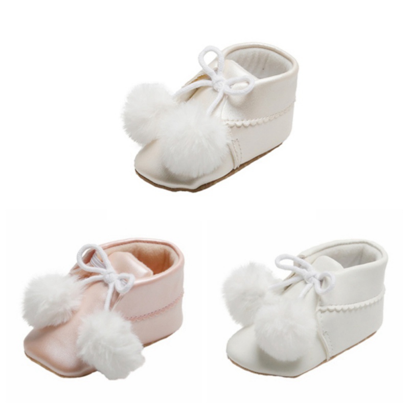 

Autumn Children Casual Leather Cute Warm Boots Baby Girls Plush Ball Decor PU Shoes Walking Shoe A05, Beige