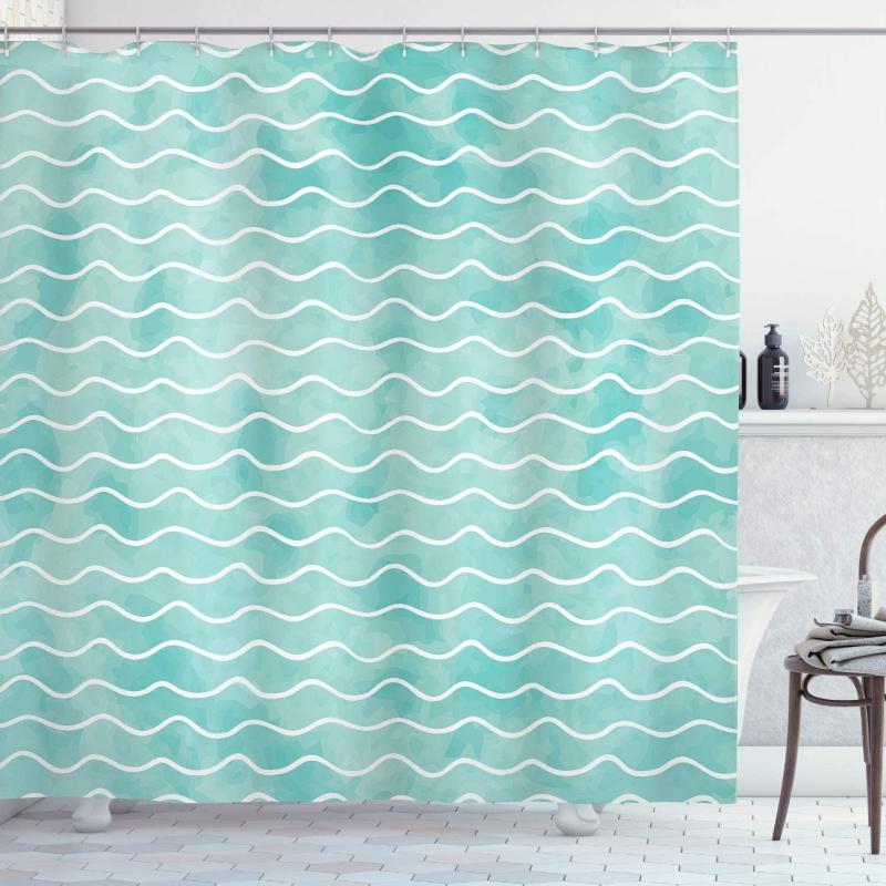 

Nautical Shower Curtain Soft Pastel Colored Ocean Sea Waves Pattern Summer Vibes Inspired Graphic Bathroom Decor Set with Hooks