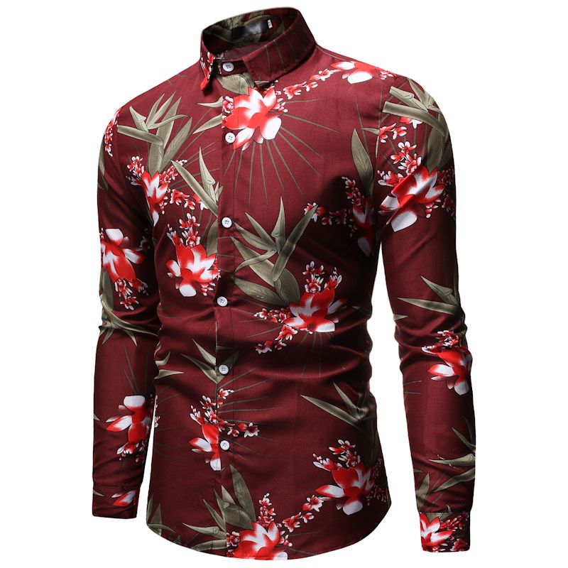 

Men Plus Size Slim Shirts Long Sleeve Buttons Tops Retro Business Party Blouse, Red