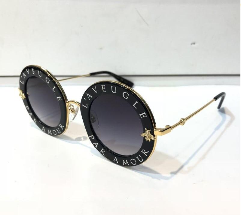 

Luxury 0113 Designer Sunglasses For Women Fashion Round Summer Style Black Gold Frame eyewear Top Quality UV Protection Lens Come With Case