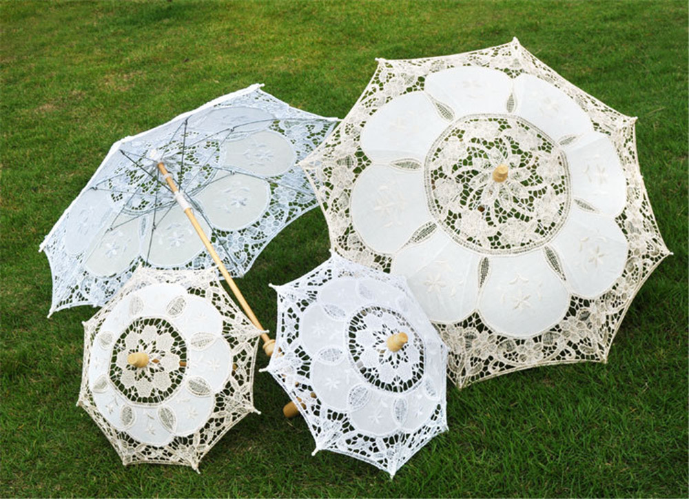 

New arrivals bridal wedding parasols White lace umbrellas Chinese handcraft umbrella Diameter 45cm 29cm wholesale