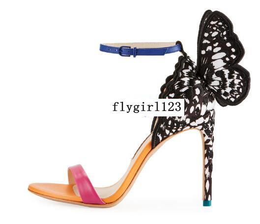 

sophia webster ladies leather heels color embroidered butterfly decoration toe sandals size:34-42,black and white, Balck and white