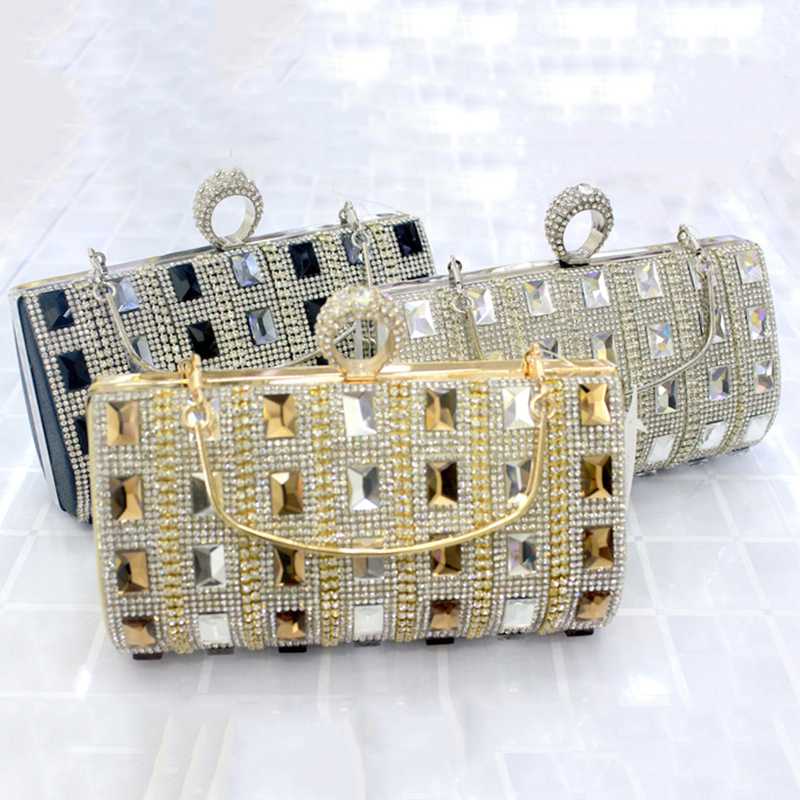 

New Fashion Silver /Black Crystal Rhinestone Ladies Clutch Bag Women Evening Party Purse Female Prom Pouch Phone Case