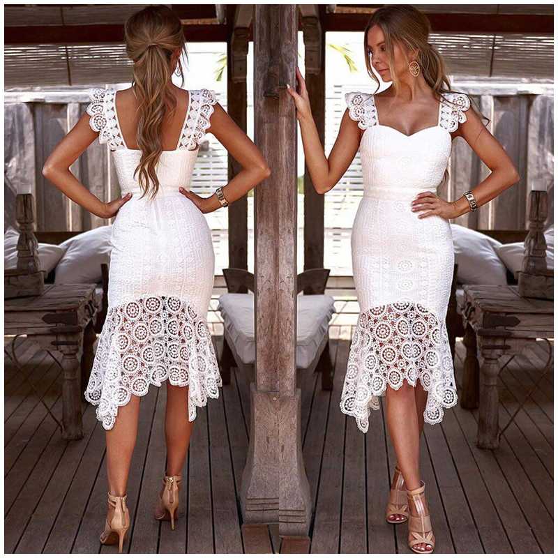 

Women fashion dress lady white sexy Bodycon Party Dresses Spaghetti Strap summer hollow out, As pic