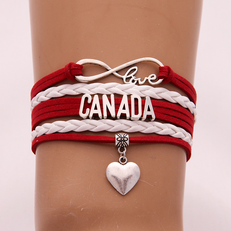 

Infinity Love Canada Bracelet Bangles Heart Charm Braided Pu Leather Men Women Bracelets Trendy Jewelry New Drop Shipping