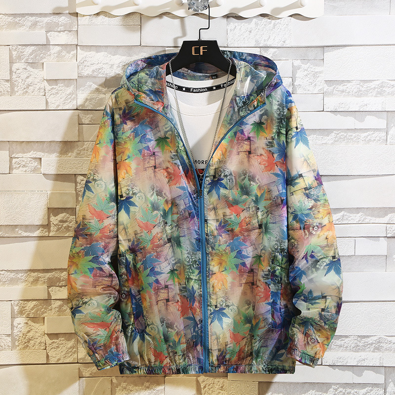 2020 Ultra-Light Men's Summer Hood Jacket Fashion Print Thin Windbreaker Sunscreen Beach Casual Jacket 4XL 5XL 6XL 7XL 8XL 9XL
