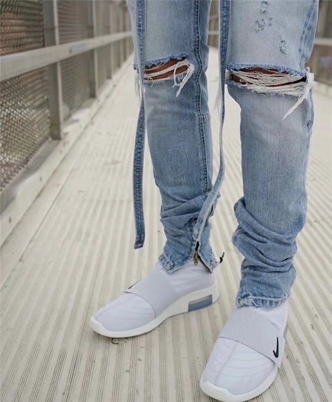 

black fog street mens ripped jeans fashion jeans biker men Zipper Distressed Moustache Effect