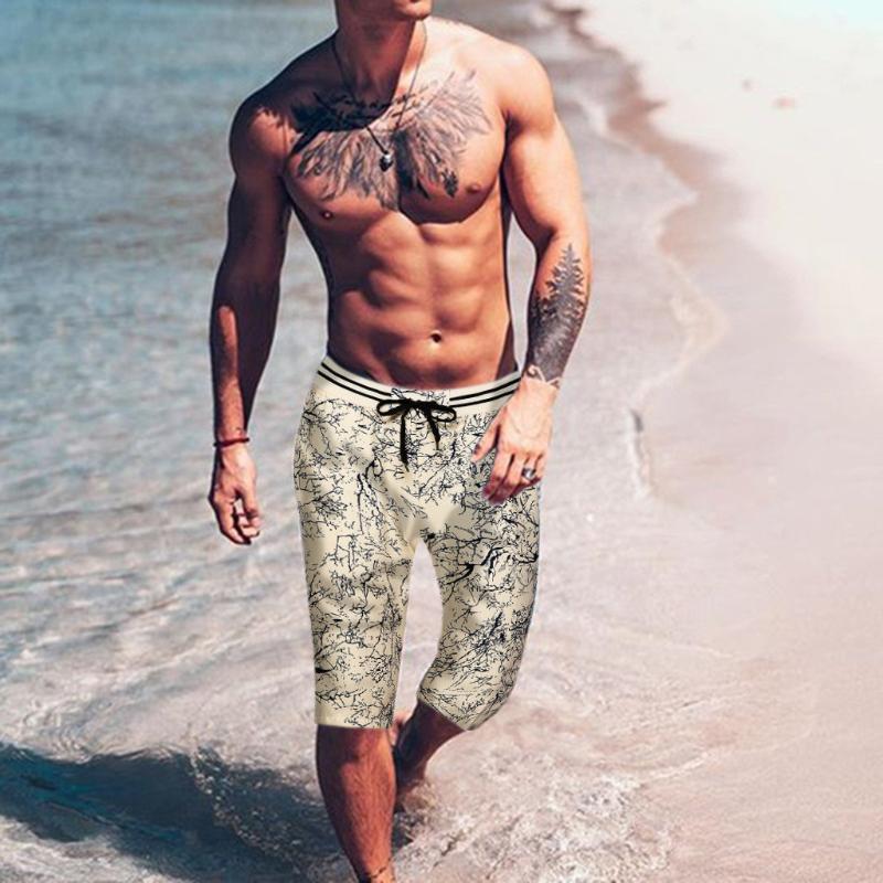 

Spring Summer Men Fashion Casual Printing Waterproof Daily Beach Pool Surfing Swimming Lightweight Straight Loose Short Pants#GH