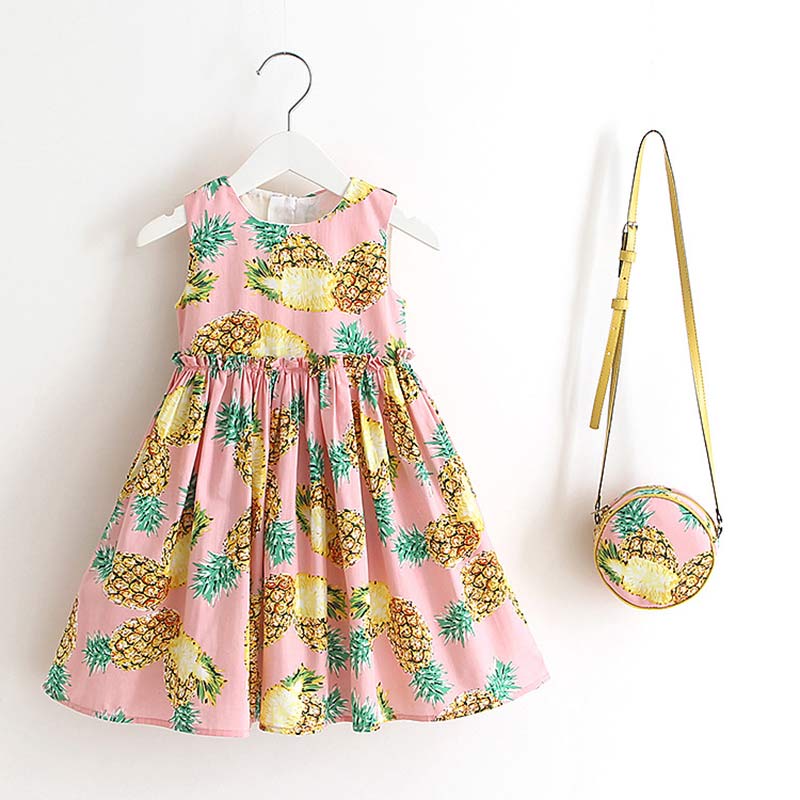 

Children Dresses 2020 Summer Children Sleeveless pineapple Casual Dress Baby Clothes With A bag Toddler Gilrs Clothing, Ah2009