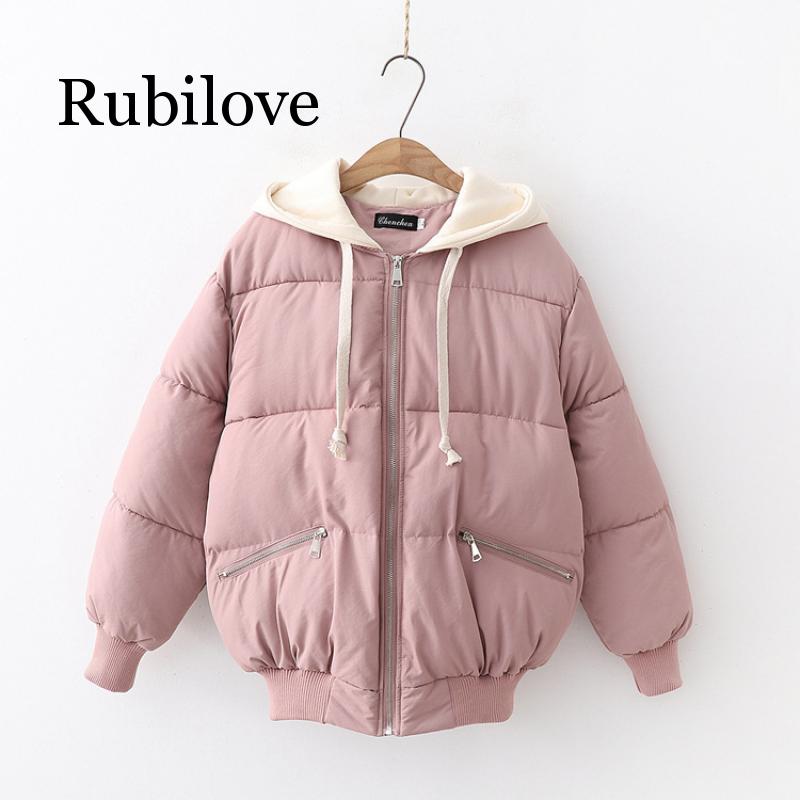 

Rubilove 2019 Puff Padded Zipper With Hood Warm Outerwear Quilted Women Jacket, Black