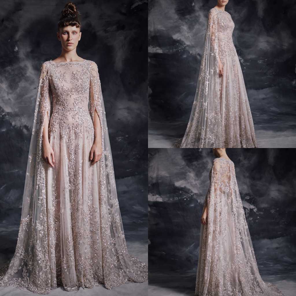 

Modest Krikor Jabotian Jewel Long Sleeve A Line Evening Dresses With Wrap Sequins Lace Applique Formal Dresses Sweep Train Party Gown, Burgundy