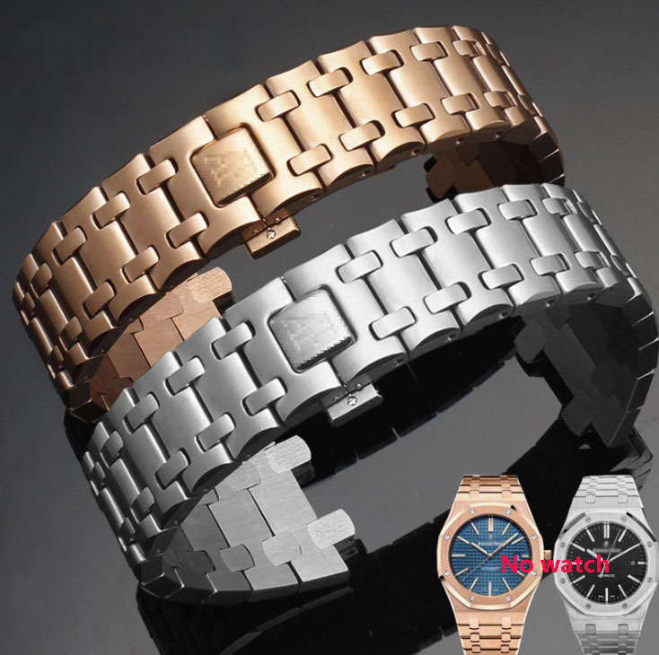 

28mm Silver Solid Stainless Steel Watchband for AP Watches Men Women Watch Strap Bracelet with Butterfly Buckle + 2 Spring Bars