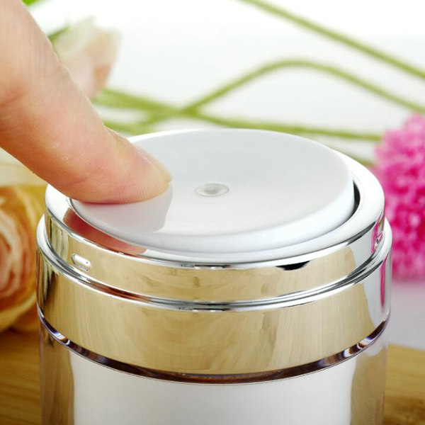 

hot 15 30 50g Pearl White Acrylic Airless Jar Round Cosmetic Cream Jar Pump Cosmetic Packaging Bottle