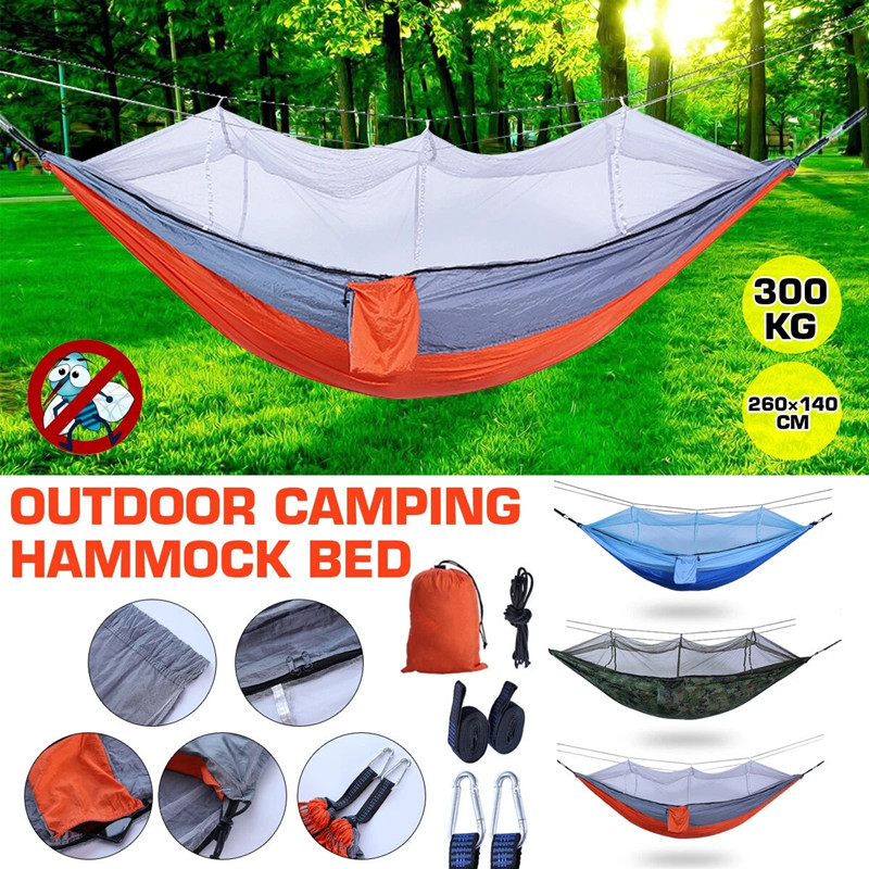 

Single Double Camping Hammock with Mosquito Bug Net Portable Outdoor Mosquito Net Hammock Tent Parachute Camping Sleeping Bed