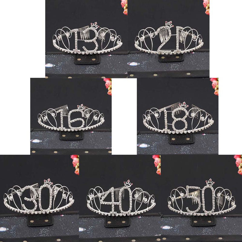 

13/16/18/21/30/40/50th Silver Rhinestone Tiara Crown Headband Anniversary Birthday Bride Tiara Wedding Party Hair Accessories