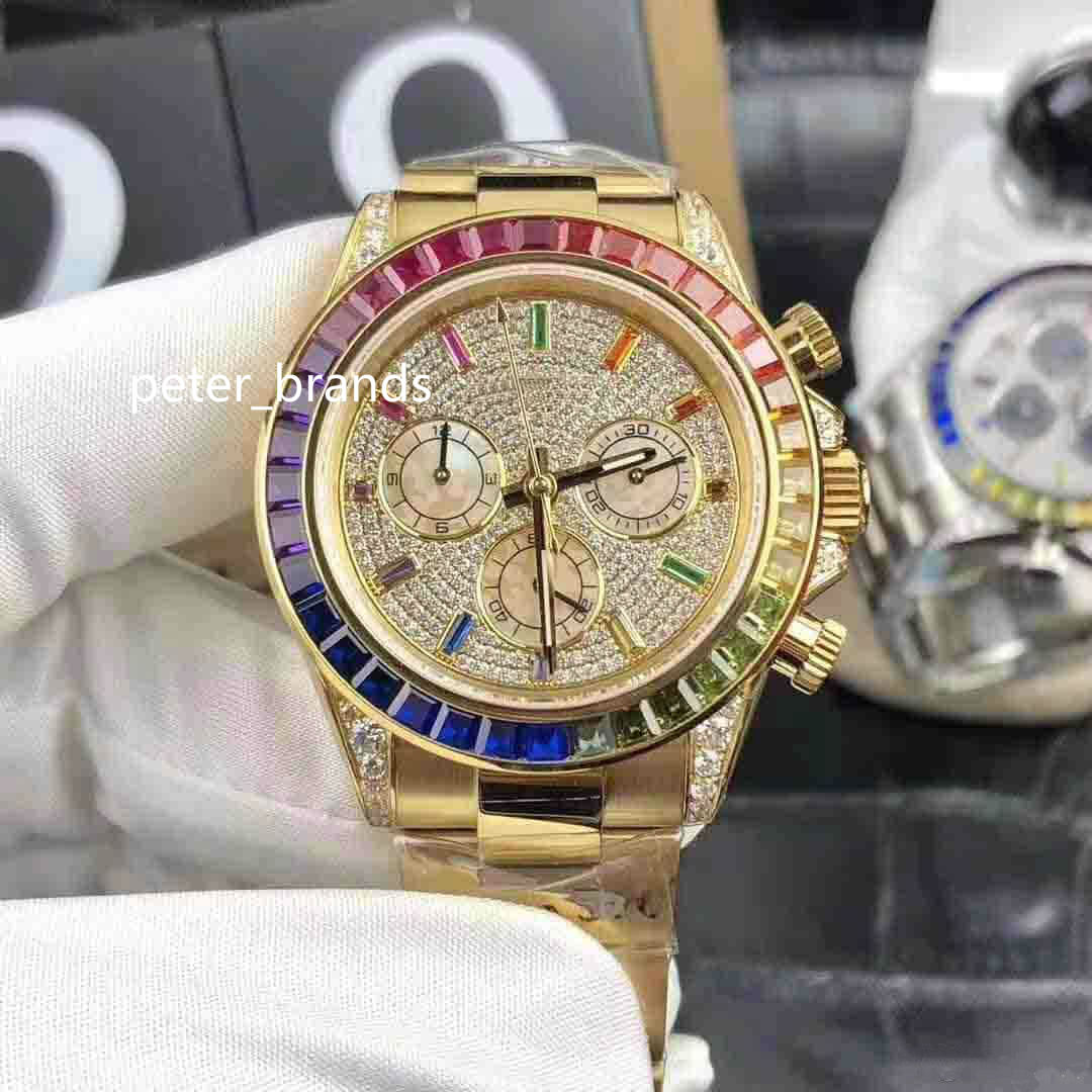 

High quality diamond watch fashion automatic stainless steel color drill dial 40mm mechanical sports men watch free shipping, Gold