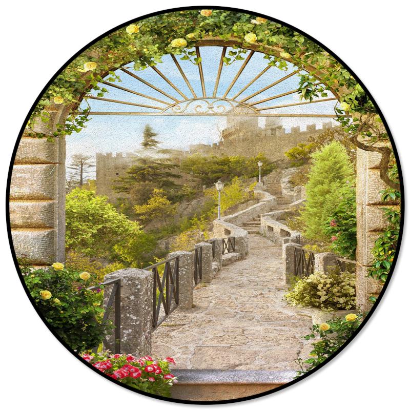 

Italy Ancient Arch Garden Round Carpets Alfombra Living Room Kids Area Carpet Rug Mats For Home Bedroom Decorative, As pic