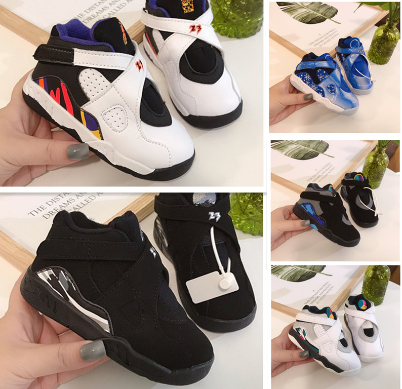

Baby 8s Black Cats Toddler sneakers bred Flint Kids Basketball Shoes Infant 8 boy & Girl Children Trainers 6C-3Y, White;red