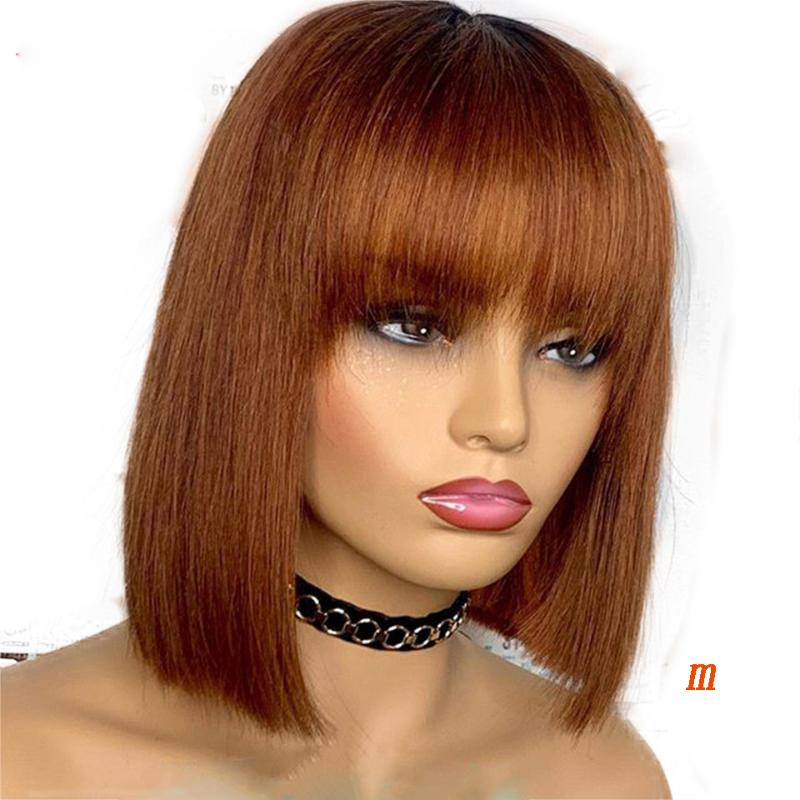 

Simbeauty 13X4 #30 Blonde Short Bob Cut Lace Front Human Hair Wigs With Bangs Preplucked Straight Brazilian Remy 150 Density, Lace front wig