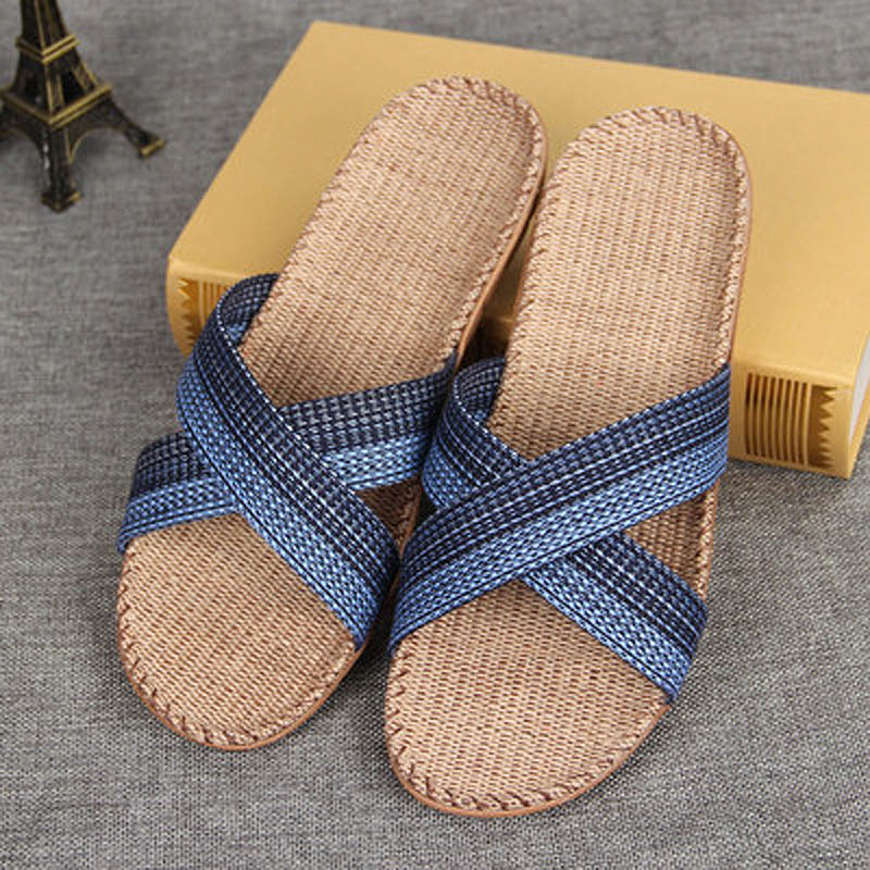 

Summer New Men's Linen Slippers Fashion Home Slides Couples Flat Breathable EVA Flip Flops Male Casual Sandals Wholesale