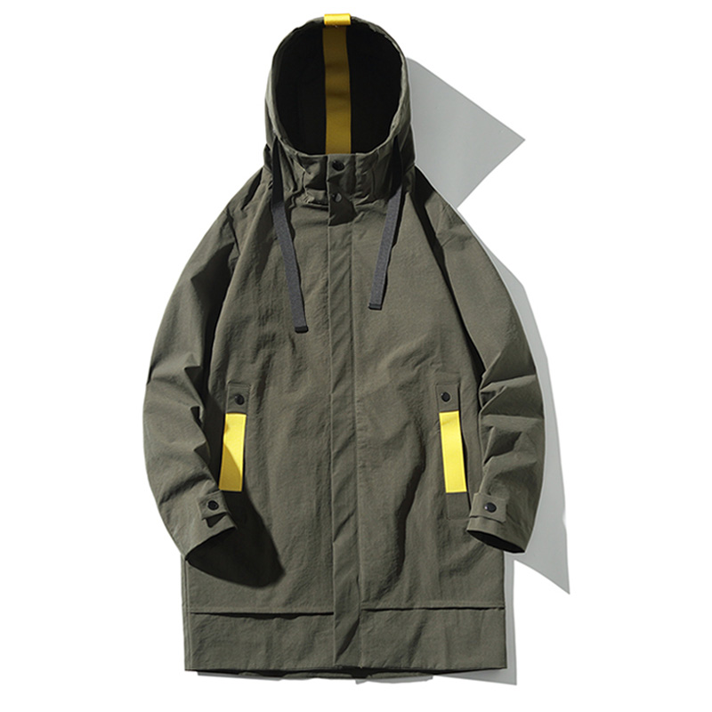 

Men's jacket 2019 autumn new thin coat in the long section hooded jacket Slim solid color casual coat men's clothing black 5XL