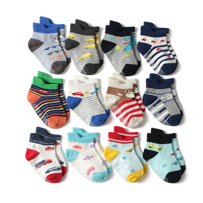 

12pairs Baby Toddler Boy Kids Cotton Socks Anti-slip Non-skid Silicone Bottom Ankle Crew Cute 2020 New Spring Autumn Casual 2t3t, Blue