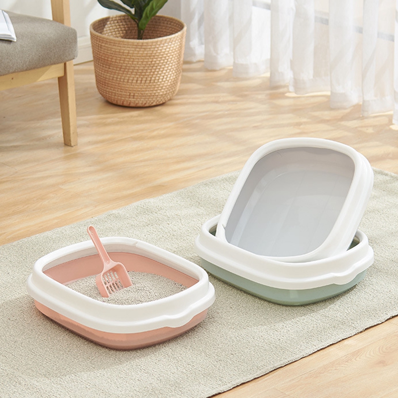 

2 Sizes Cat Toilet Tray Semi-closed Pet Cat Litter Box Sand Box Plastic Anti-Splash Cat Tray Bedpans Pet Toilet Cleaning Supplies