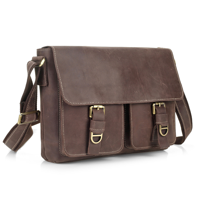WYang Mens Leather Bag Retro Crazy Horse Leather Cross Section Messenger Bag Color : Black