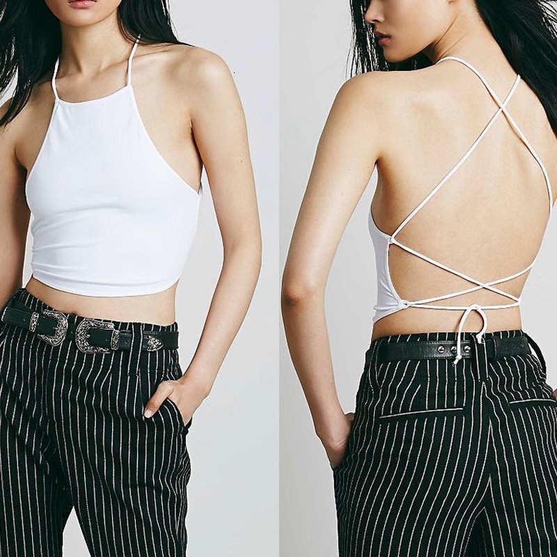 white backless halter top