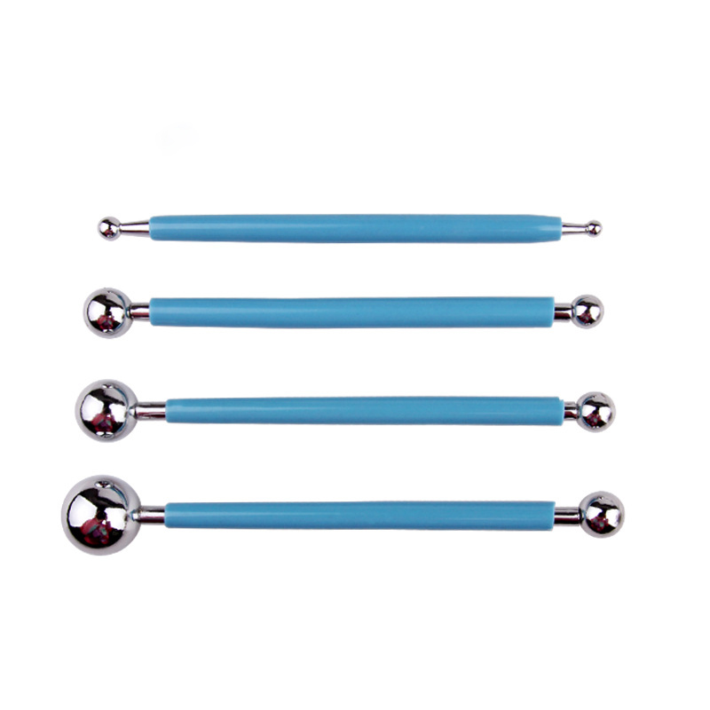 

Stainless steel 4 pcs 8 head sticks Ball shape stick fondant engraving group Ultra-light clay Compression nesting tool