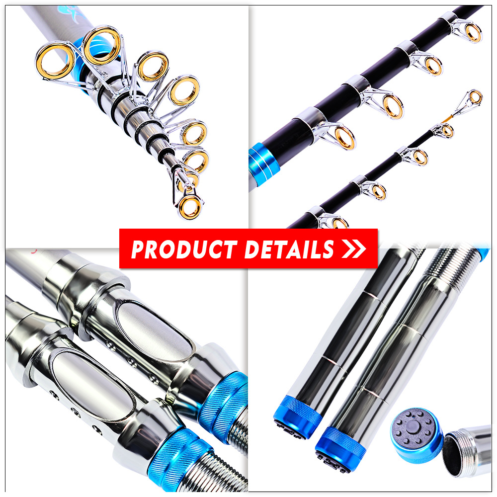 

Hot Stainless Steel+Carbon Fiber Spinning Rods 1.8m-3.6m Medium Heavy Casting Telescopic Saltwater Fishing Rod