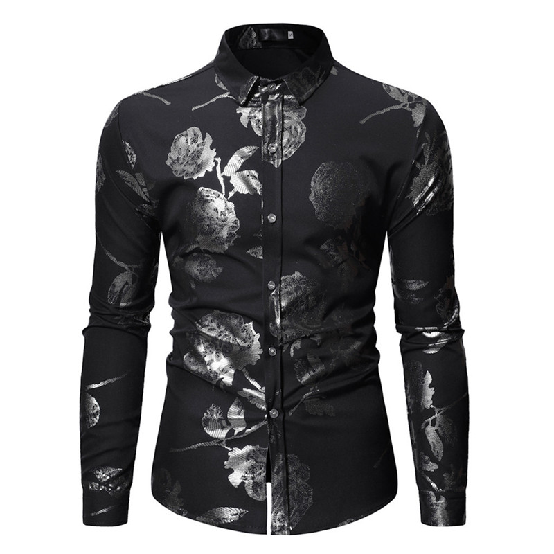 

Men' Shirt Long Sleeve Casual Shirt Fashion Rose Floral Printed Turn-down Collar Slim Fit For Mens Clothing Blouse, Ny